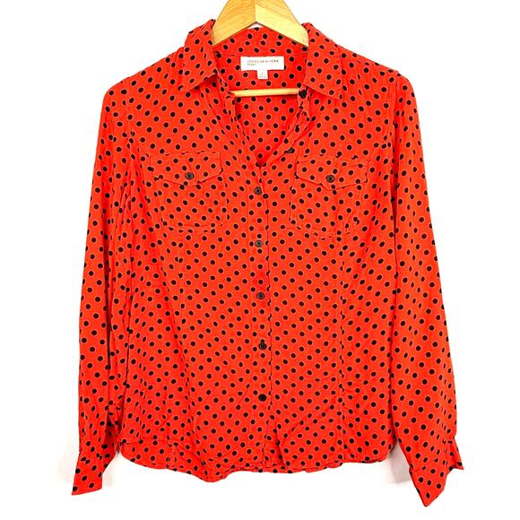 Vintage Jones New York Sport Red & Black Polka Dot Button Down Shirt Small - Picture 1 of 5